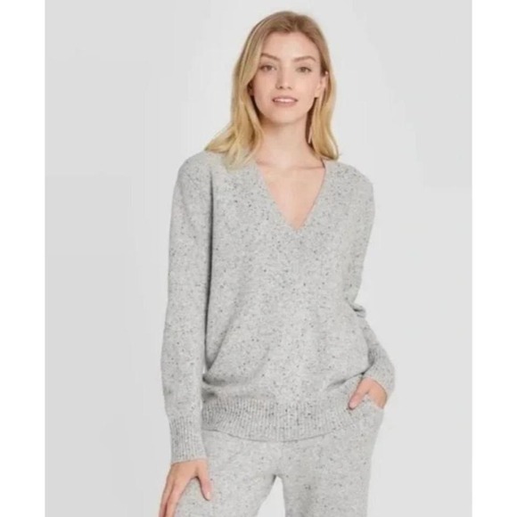 Cozy Gray Sweater By Stars Above With Speckled Design V-Neck Women's Small Cotto - Picture 8 of 8
